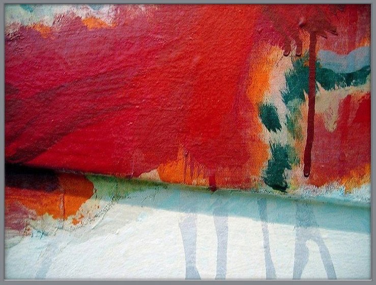Relief innerhalb grossformatiger Malerei 'REDraw I' von Michael Buckler