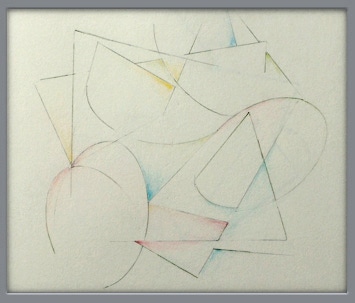 Geometrie in Bewegung: Raumzeitliche Lineaturskizze II (Bleistiftzeichnung, Pastellkreide)