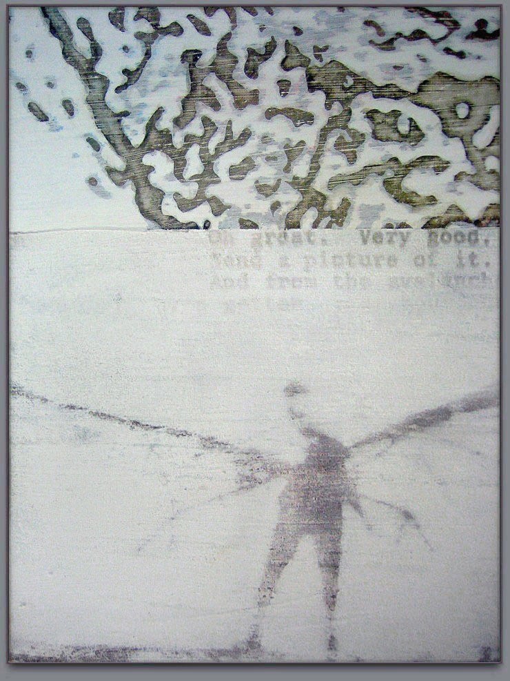 Art meets Science: Malerisches Zitat von Dünnschliff-Material des chondritischen Meteoriten TUXTUAC über dem Flugpionier Otto Lilienthal und Textfragmenten der Kommunikation von Apollo-Astronauten