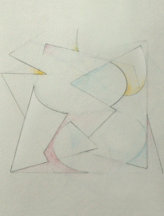 Kinetische Konstruktion 1 – Skizze auf Basis der strengen dynamischen Geometrie des kinetischen Kunstobjektes 'K1' von Michael Buckler